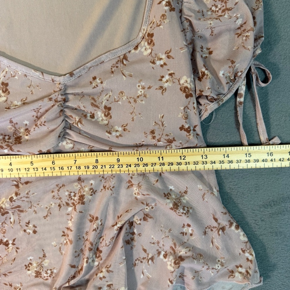 Babydoll Top Y2K Floral Sheer Mesh Coquette Puff Sleeve M Kawaii Fairycore Soft - Picture 6 of 9